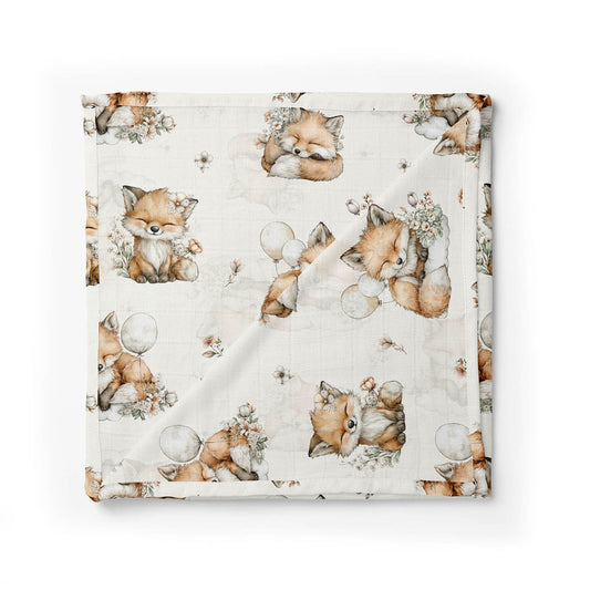 Couverture en mousseline de bambou | Petite renarde et ballons