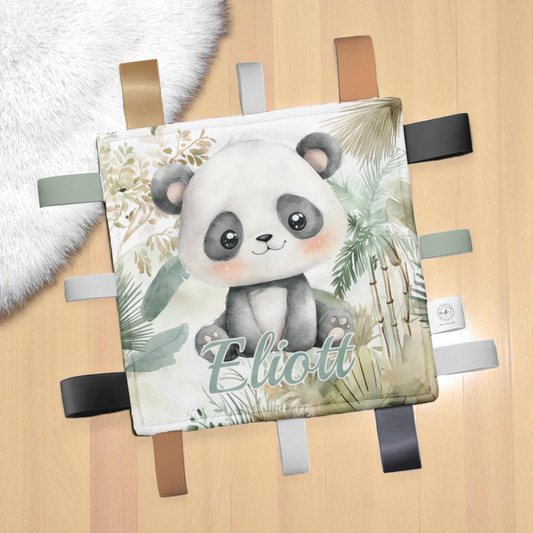 Doudou-étiquettes personnalisée | Panda Sauge
