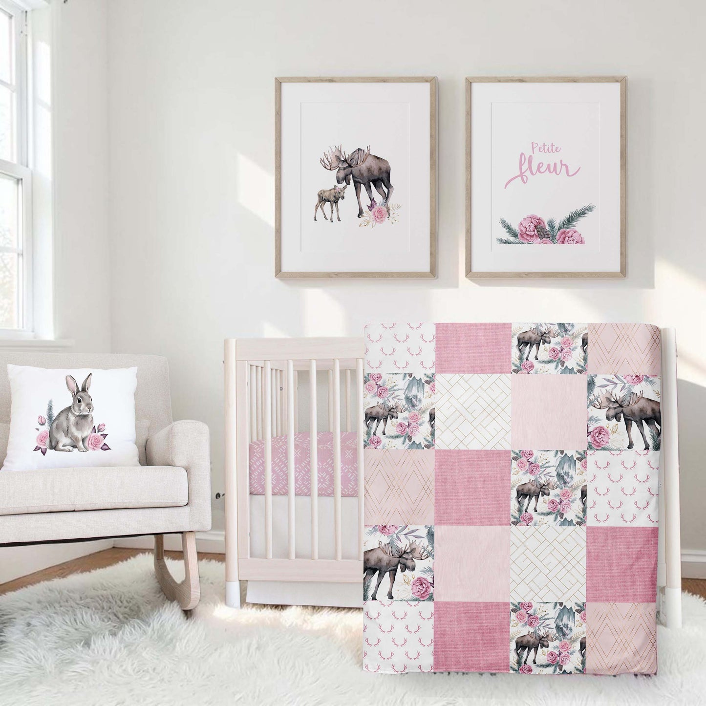 Ensemble de literie pour bassinette en minky  | Princesse des Bois patchwork
