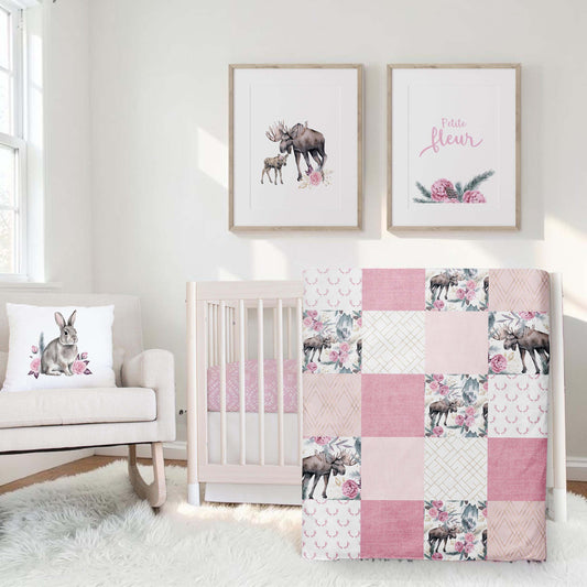 Ensemble de literie pour bassinette en minky  | Princesse des Bois patchwork