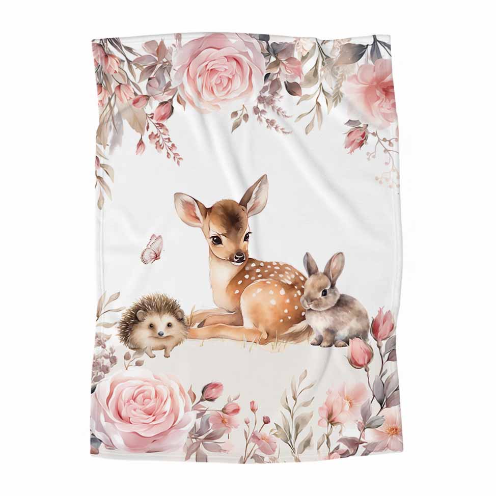 Couverture en minky | Forêt Rosée trio d'animaux