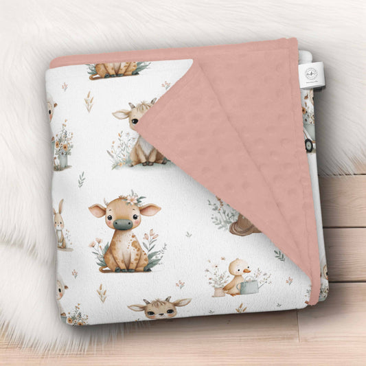 Couverture en minky | Ferme de rêve fond blanc