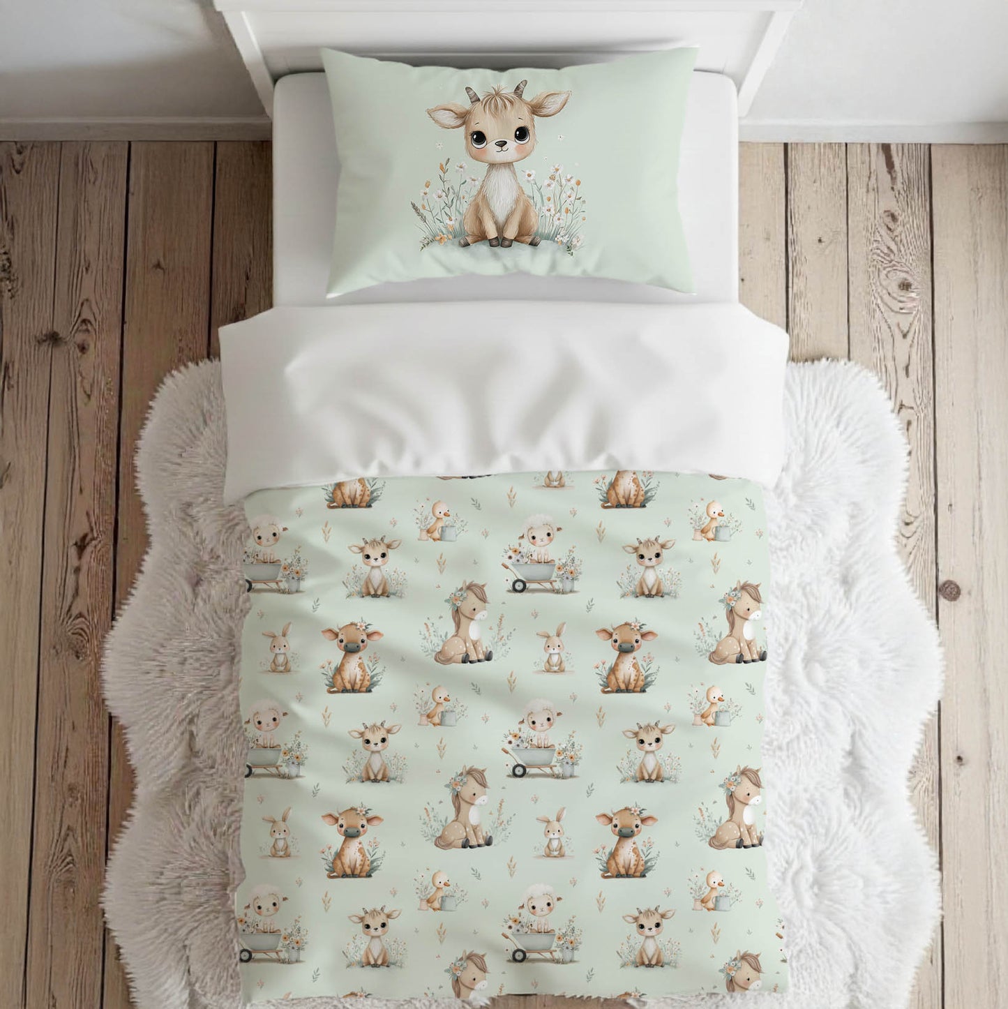 Literie pour lit simple | Ferme de rêve fond menthe