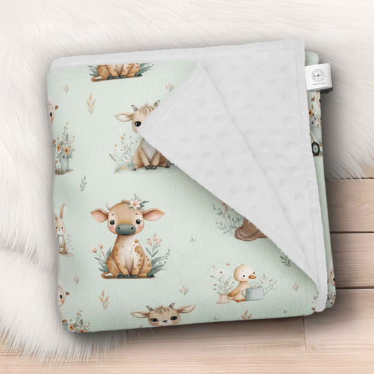 Couverture en minky | Ferme de rêve fond menthe