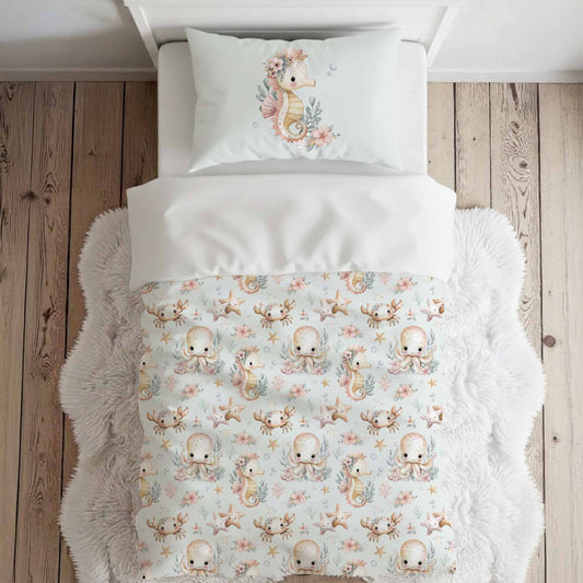 Literie pour lit simple | Monde marin fond menthe