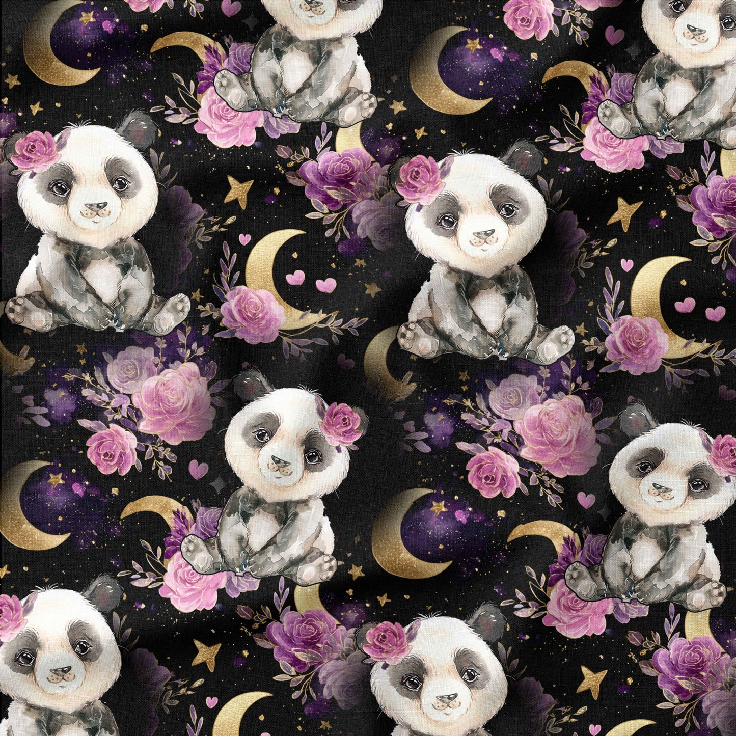 Banque de motif | Créez votre produit | Pandas mauves et fleurs