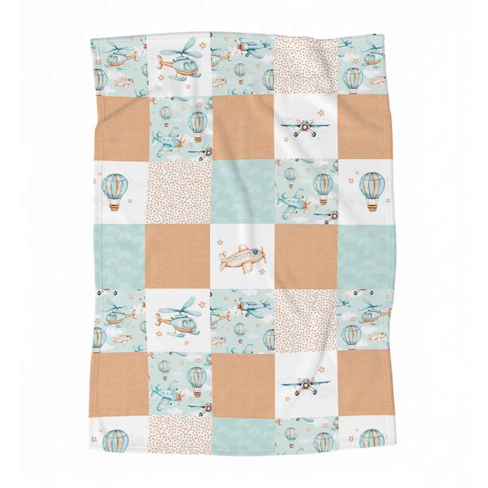 Couverture en minky personnalisée | Aventures dans les airs patchwork