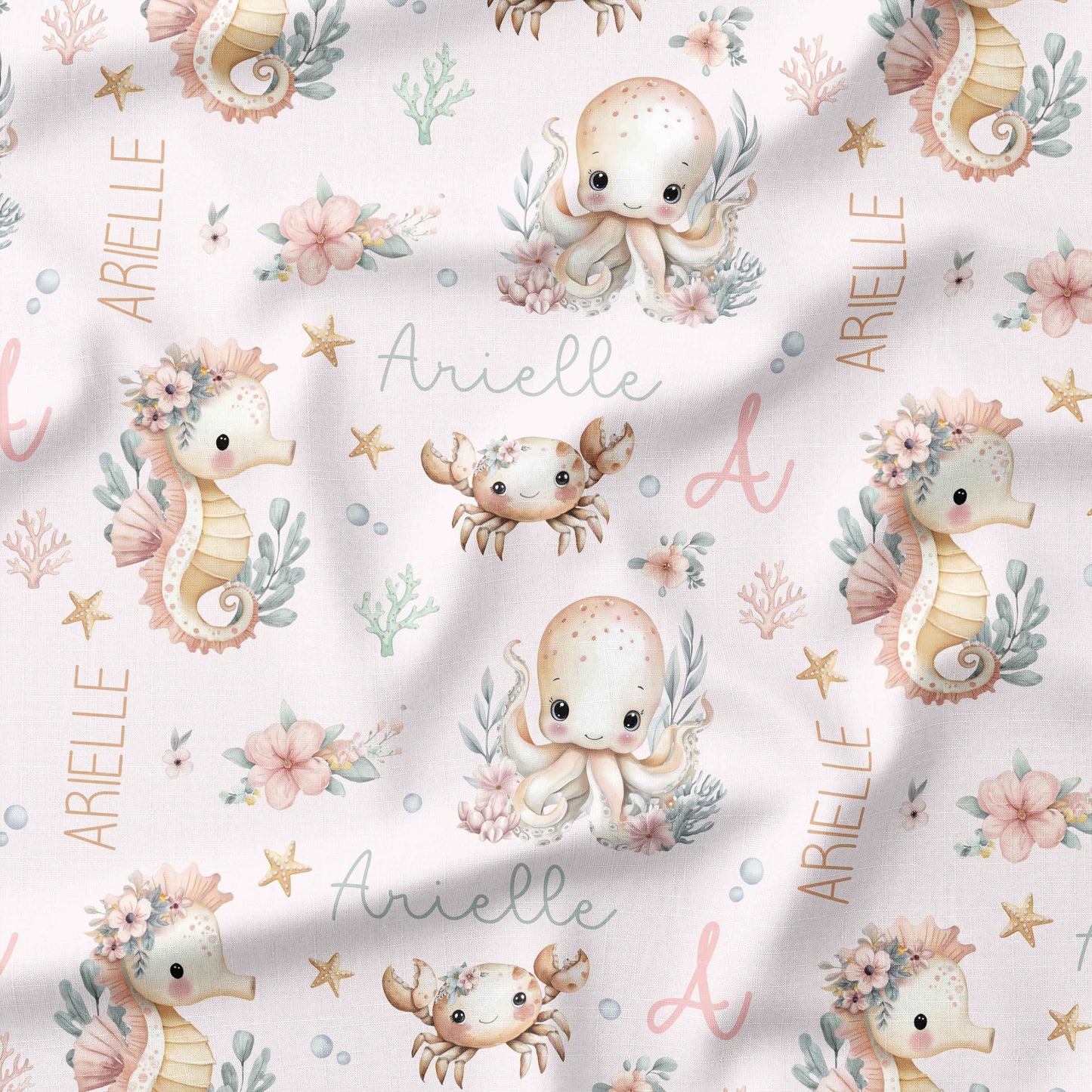 Banque de motif | Créez votre produit | Monde Marin fond rose prénom répétitif