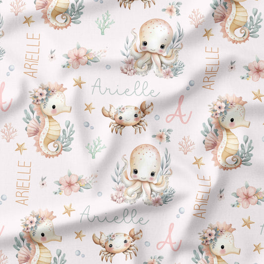 Banque de motif | Créez votre produit | Monde Marin fond rose prénom répétitif