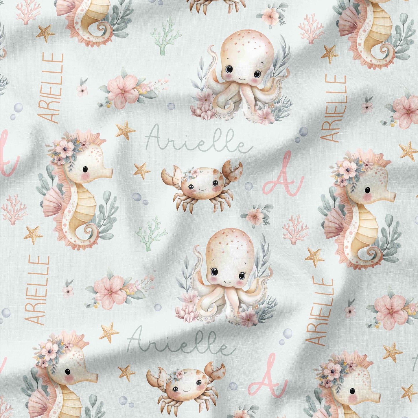 Banque de motif | Créez votre produit | Monde Marin fond menthe prénom répétitif