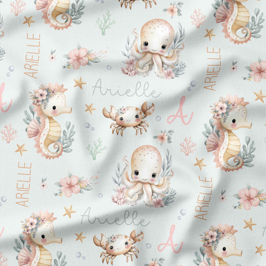 Banque de motif | Créez votre produit | Monde Marin fond menthe prénom répétitif