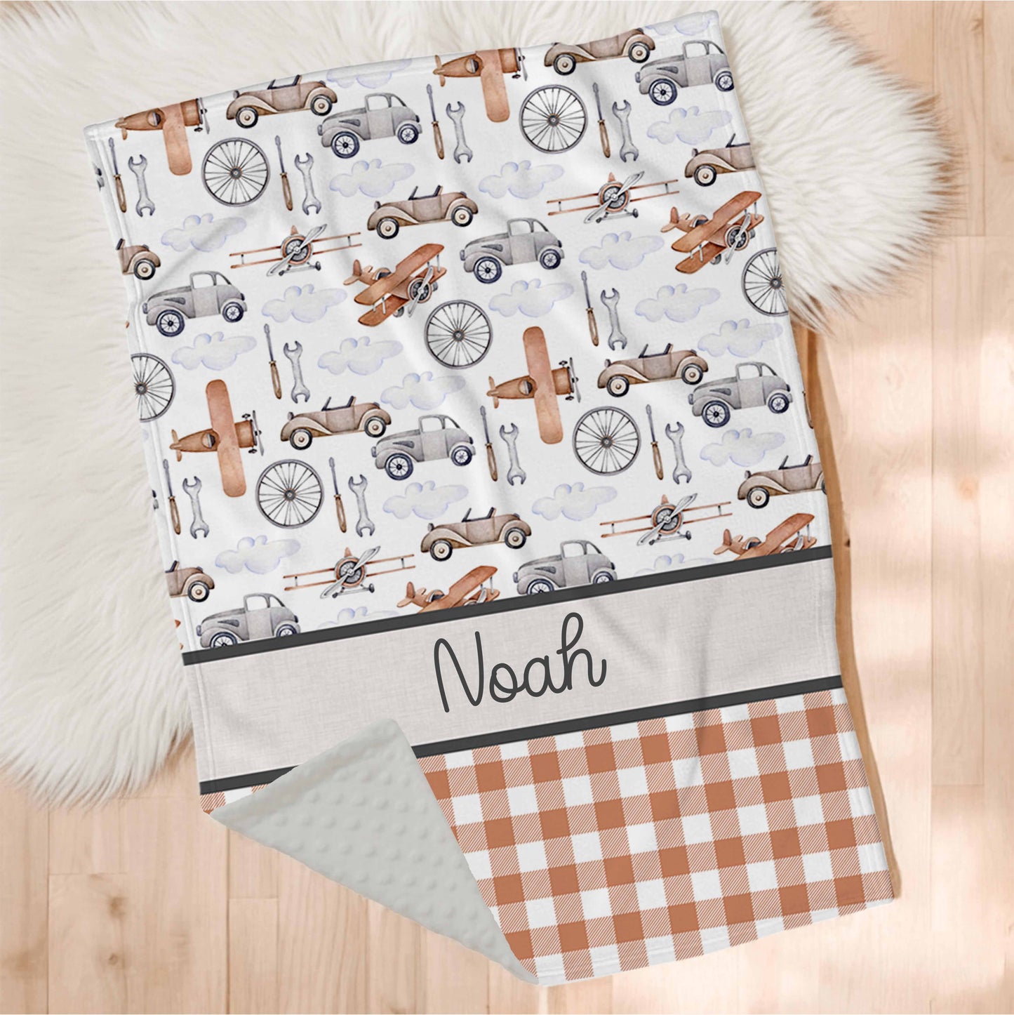 Couverture en minky personnalisée | Aéroport prénom en bandes