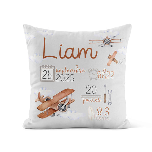 Housse de coussin personnalisée | Aéroport avec infos de naissance