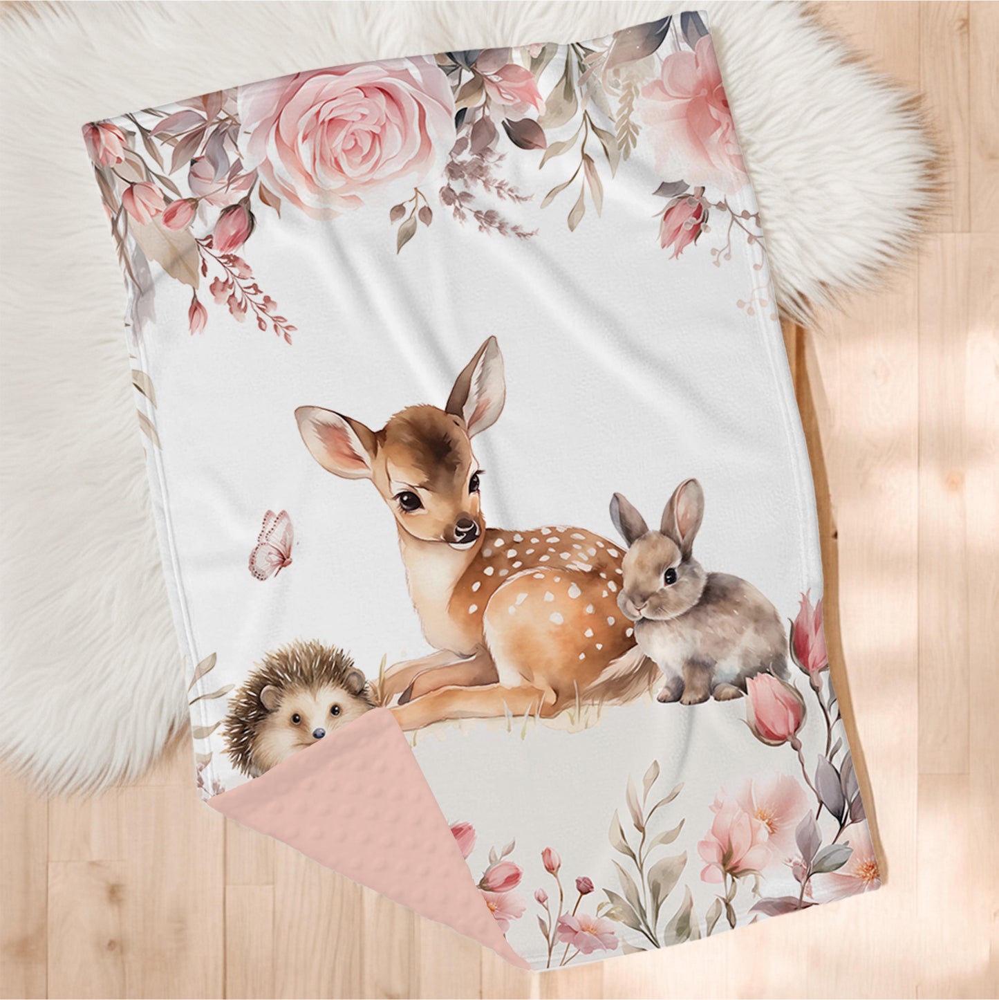 Couverture en minky | Forêt Rosée trio d'animaux