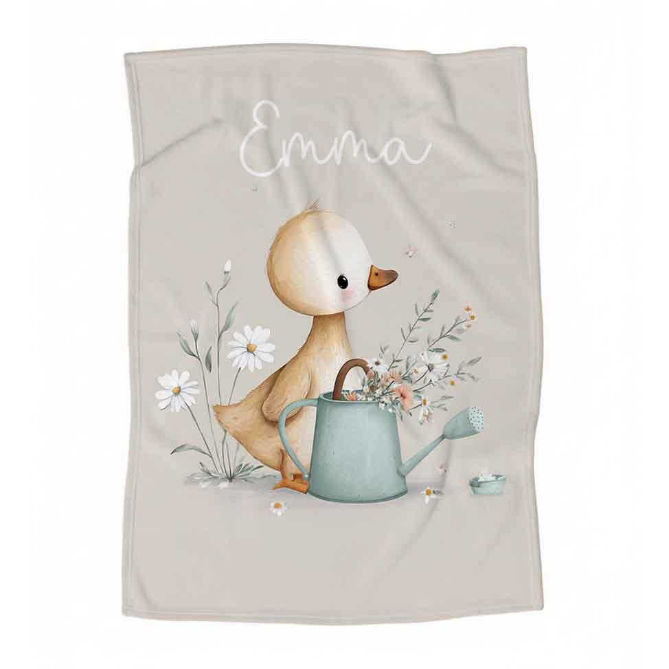 Couverture en minky personnalisée | Canneton marguerites avec prénom