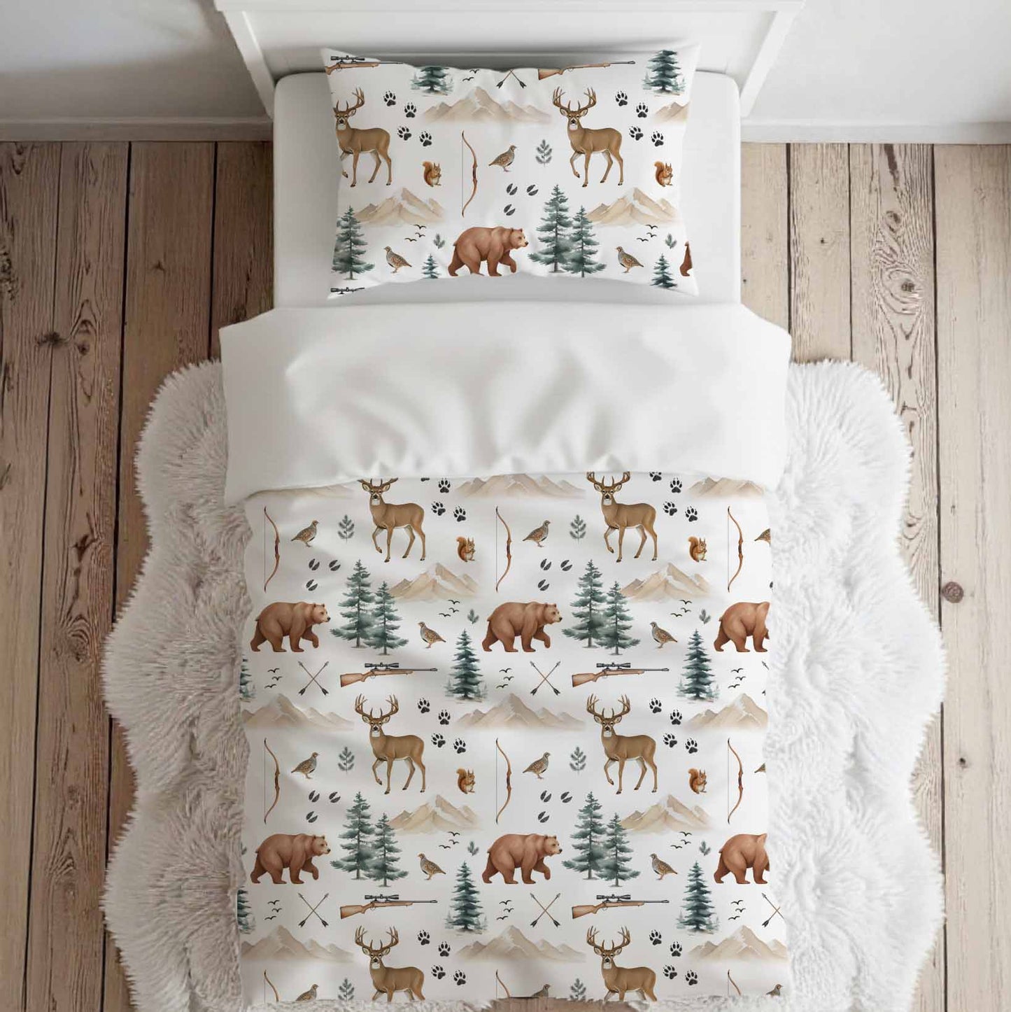 Literie pour lit simple | Partie de chasse fond blanc