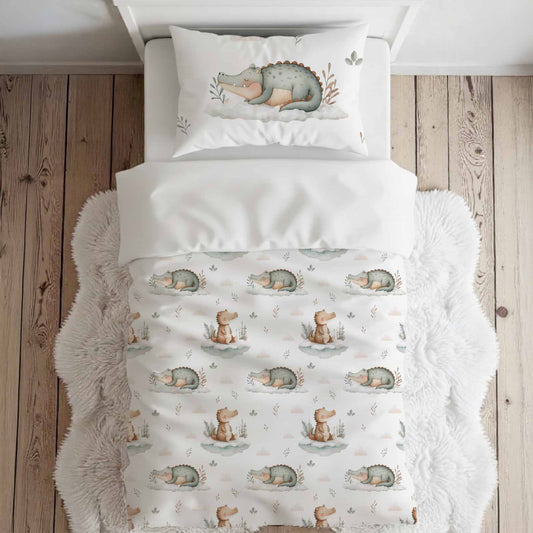 Literie pour lit simple | Rêve de croco fond blanc