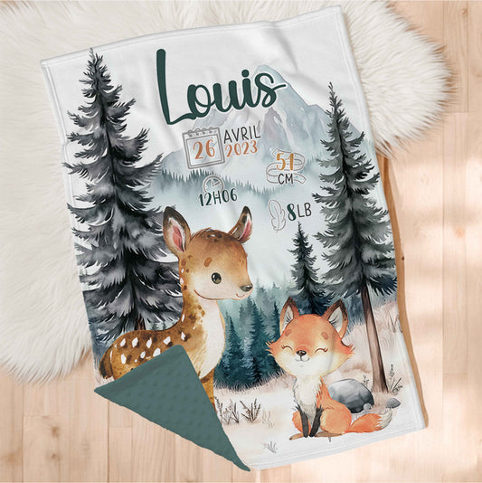 Couverture en minky personnalisée | Daim et renard en forêt