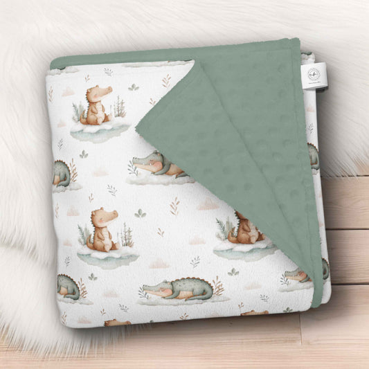 Couverture en minky | Rêve de crocos fond blanc