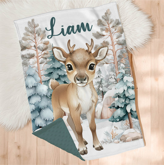 Couverture en minky personnalisée | Animal au choix | Forêt du Nord