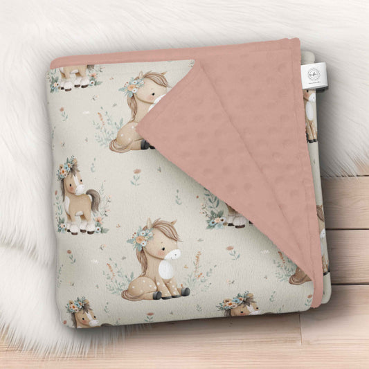 Couverture en minky | Chevaux marguerites