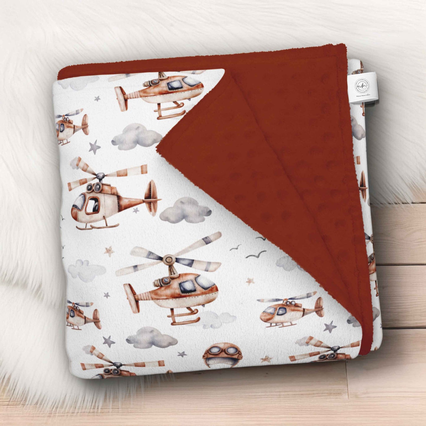 Couverture en minky | Hélicoptères rouilles et casques