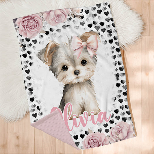 Couverture en minky personnalisée | Yorkshire et coeurs