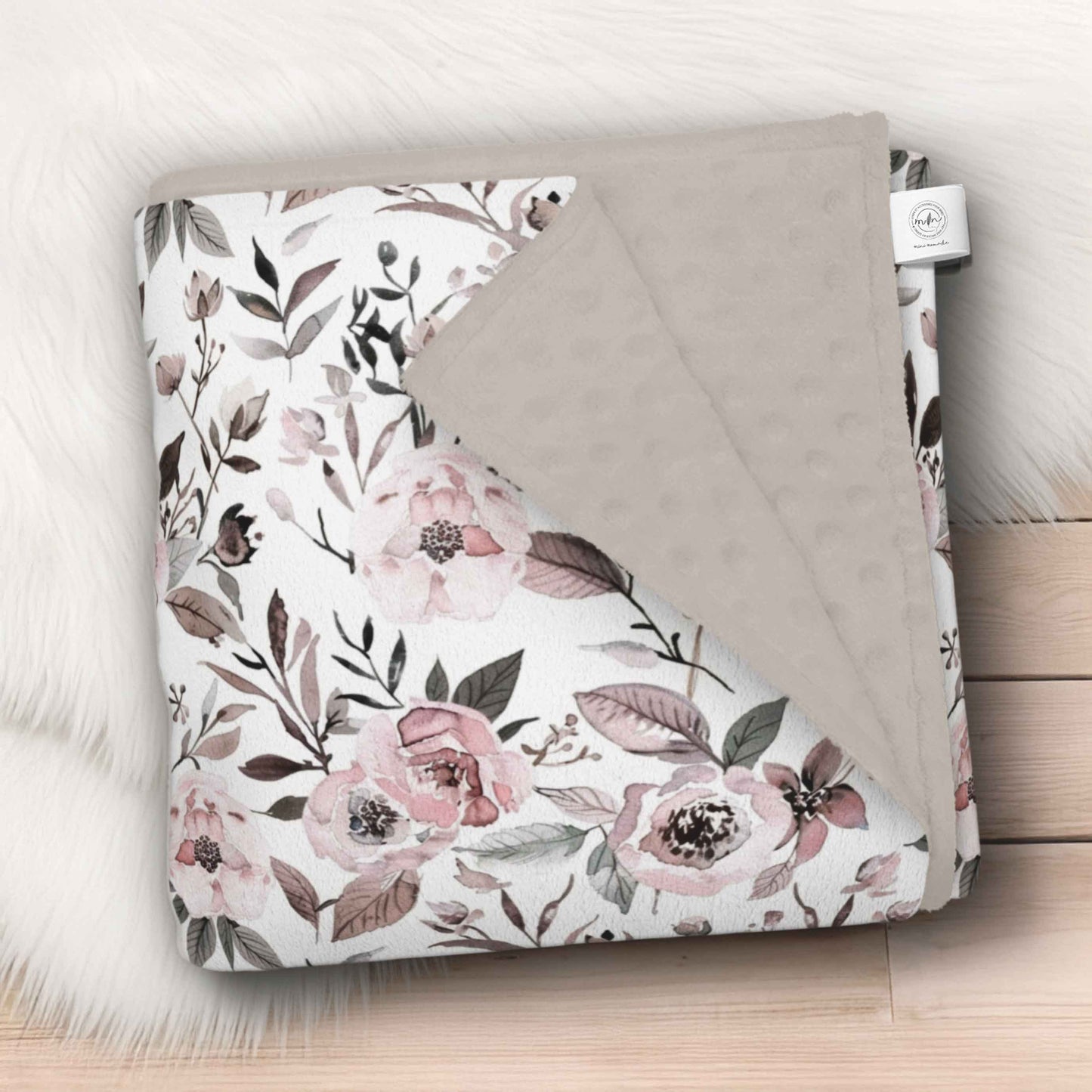 Couverture en minky | Fleuri blush pink