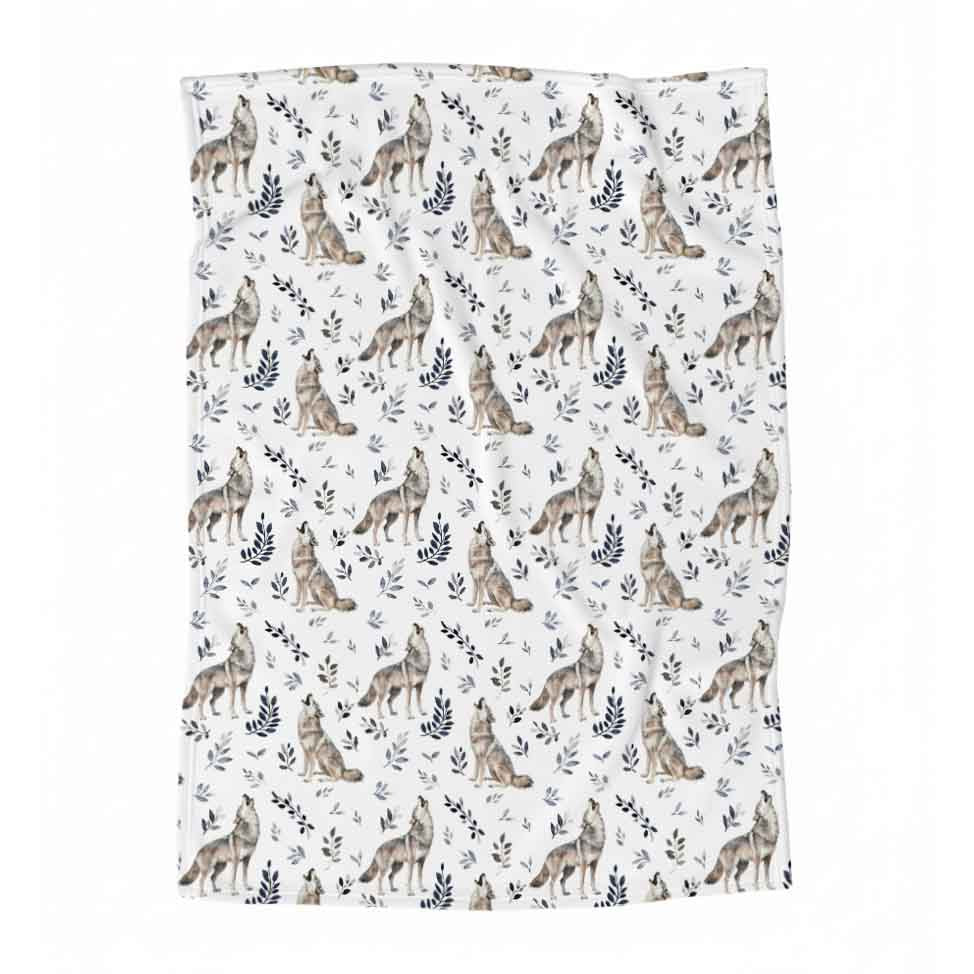 Couverture en minky | Loups hurlants bleus