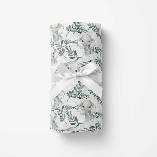 Couverture en mousseline de bambou | Éléphants ucalyptus