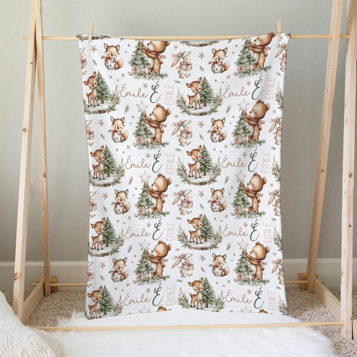 Doudou en minky | Ourson et sapin prénom répétitif