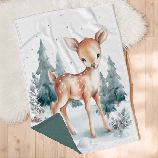 Couverture en minky | Bébé daim du nord