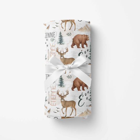 Couverture en mousseline de bambou | Partie de chasse prénom répétitif