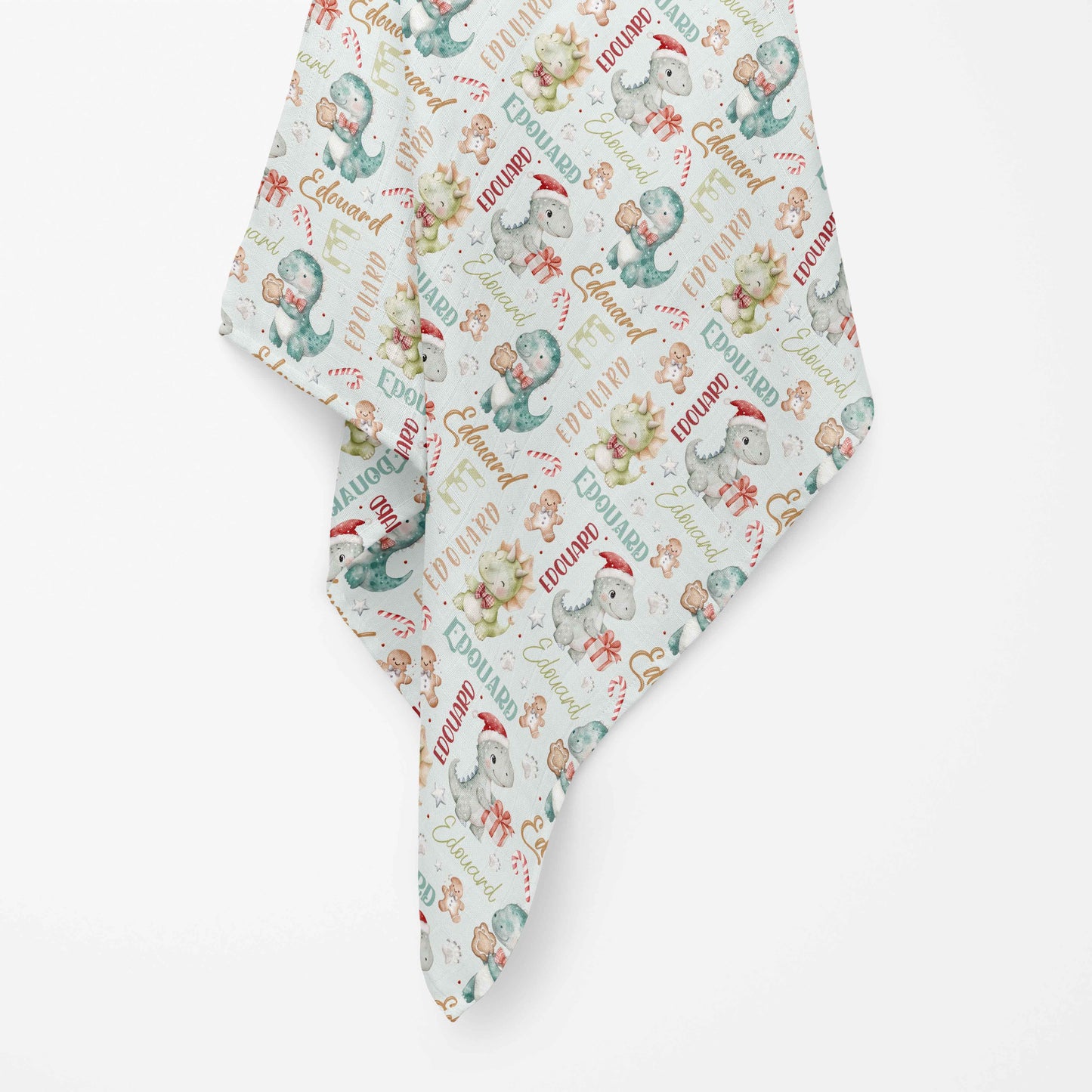 Couverture en mousseline de bambou | Dinos de Noël prénom répétitif
