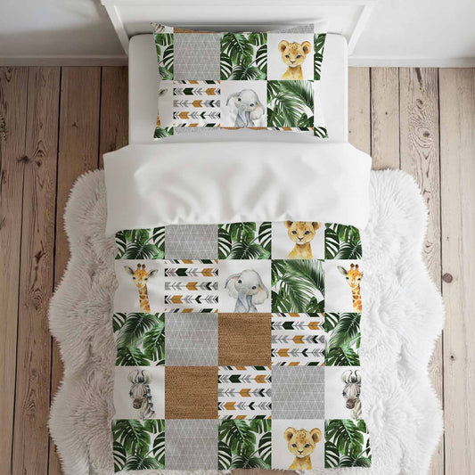 Literie pour lit simple | Safari Jungle Animaux d'Afrique Patchwork