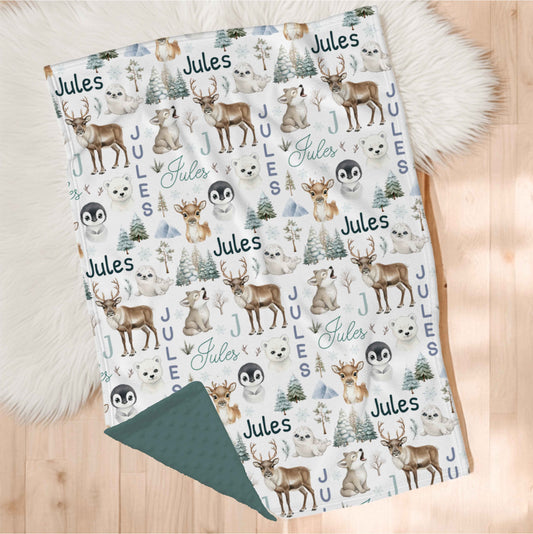 Couverture en minky | Hiver enchanté prénom répétitif