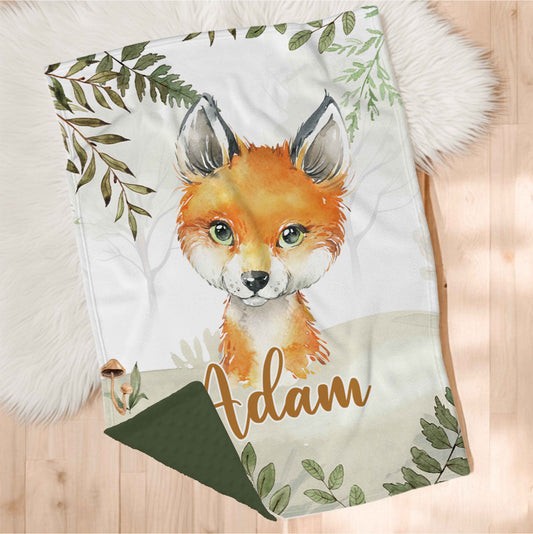Couverture en minky personnalisée | Animal au choix | Feuillage Forêt Enchantée