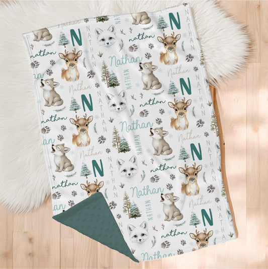 Couverture en minky | Amis de l'hiver prénom répétitif