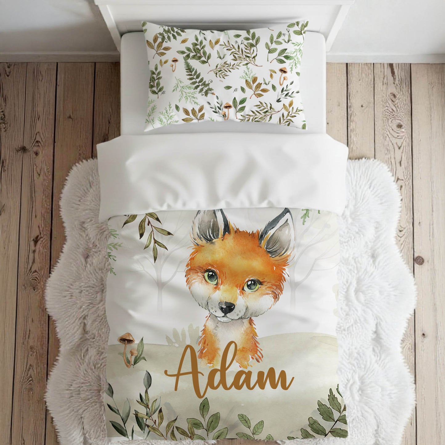 Literie pour lit simple personnalisée | Animal au choix | Feuillage de la forêt enchantée