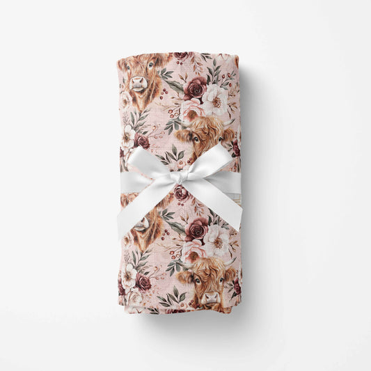 Couverture en mousseline de bambou | Vaches Mille et une fleurs