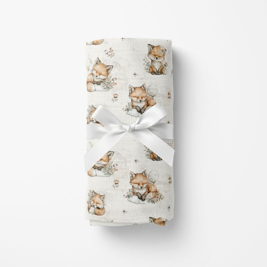 Couverture en mousseline de bambou | Petite renarde et ballons