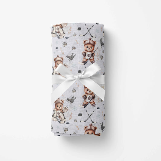 Couverture en mousseline de bambou | Ourson Hockeyeur