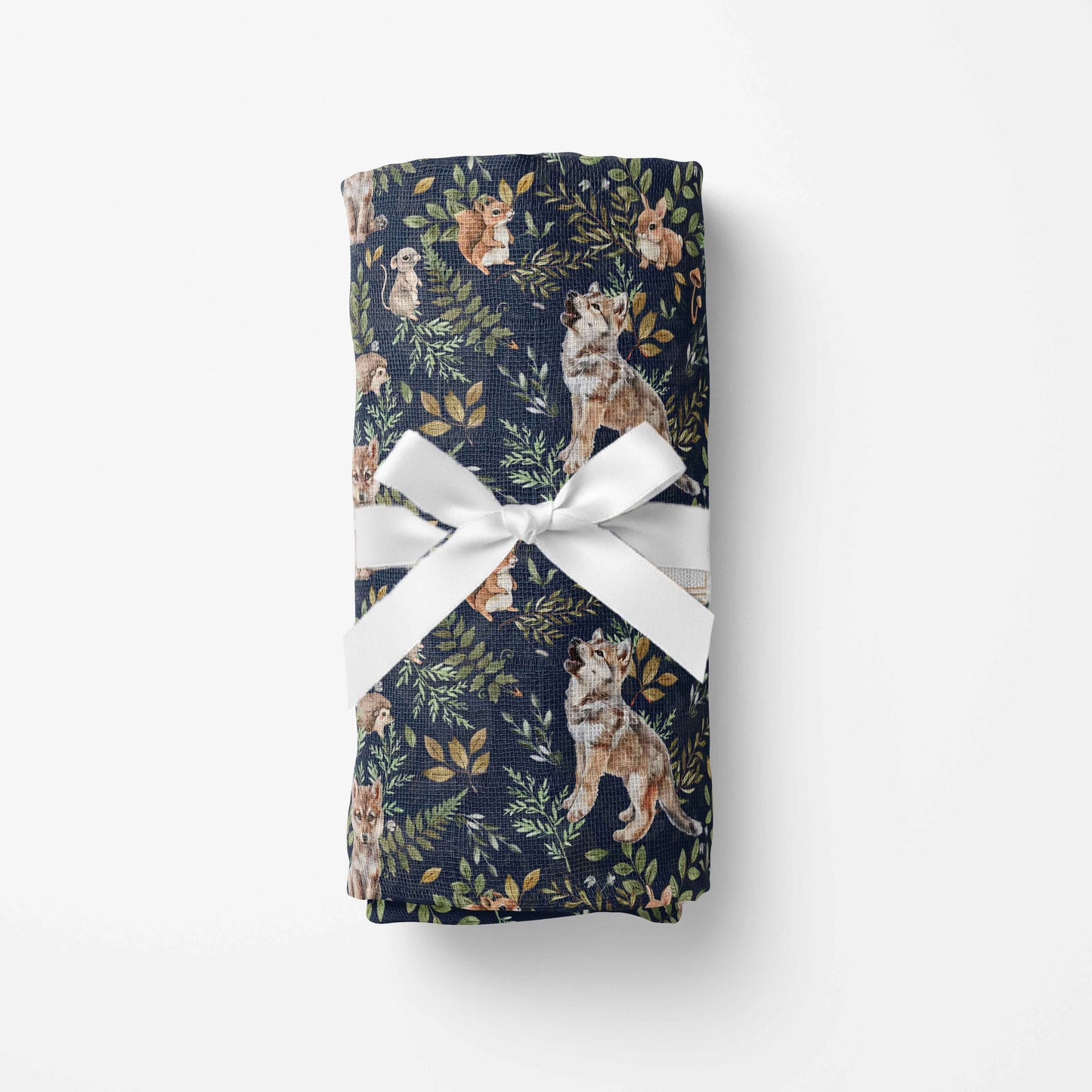 Couverture en mousseline de bambou | Loups de la forêt enchantée fond marine