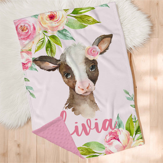 Couverture en minky personnalisée | Animal au choix | Ferme en Fleurs