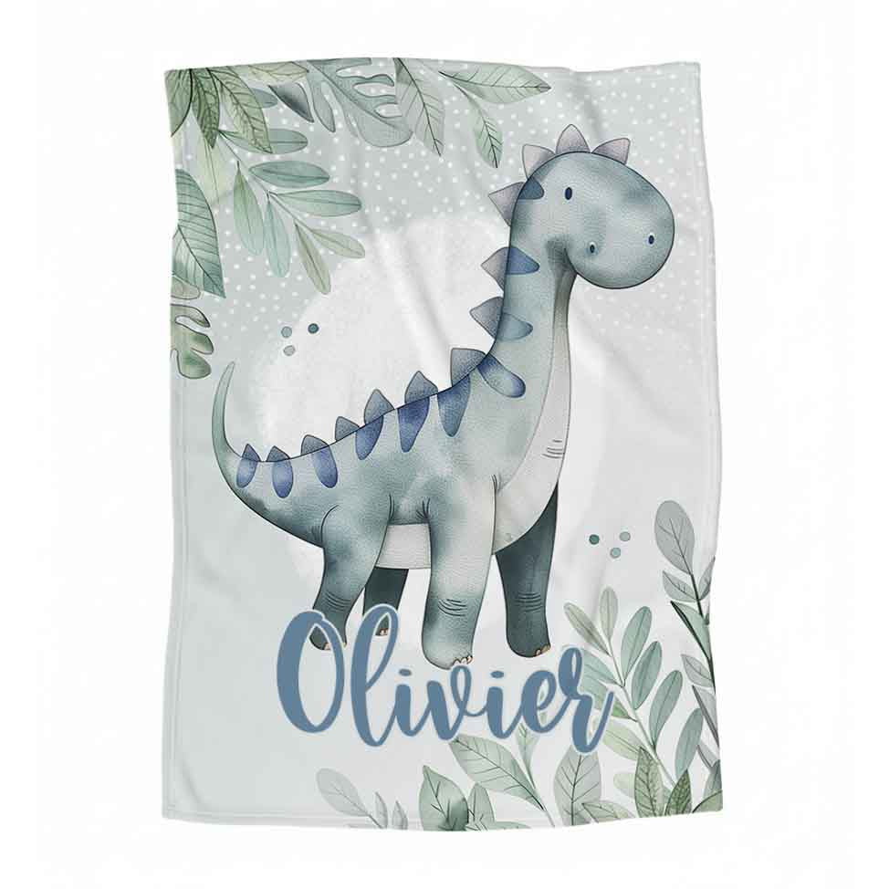 Couverture en minky personnalisée | Dino Boho Bleu