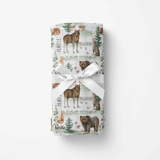 Couverture en mousseline de bambou | Animaux Montana prénom répétitif