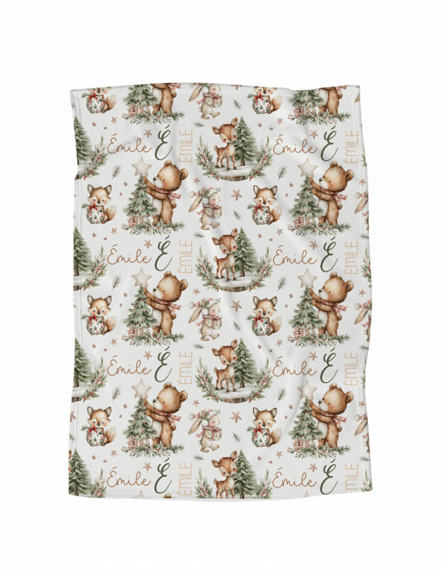 Doudou en minky | Ourson et sapin prénom répétitif
