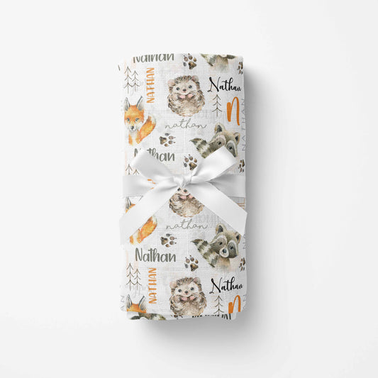 Couverture en mousseline de bambou | Amis des bois prénom répétitif