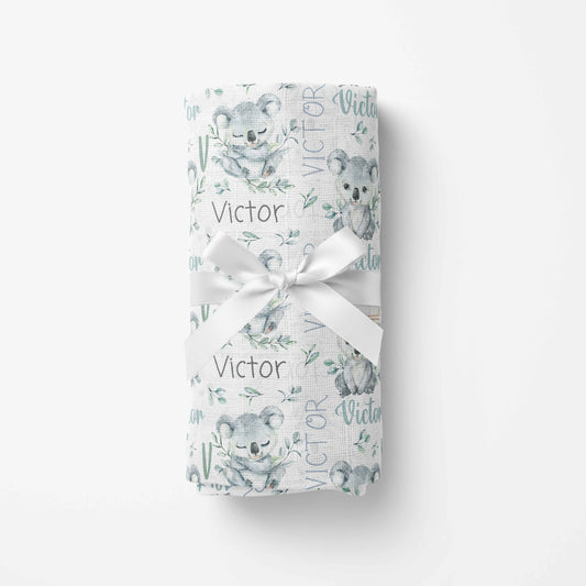 Couverture en mousseline de bambou | Koala eucalyptus prénom répétitif