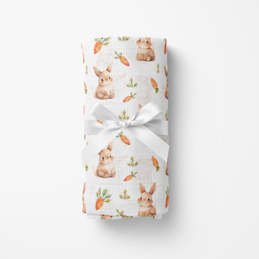 Couverture en mousseline de bambou | Lapins et carottes